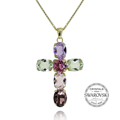 Picture of VICTORIA CRUZ Gold plated Sterling Silver Short necklace cross crystal from Poetic