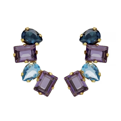 სურათი VICTORIA CRUZ Balance gold-plated Tanzanite crystals curved shape earrings