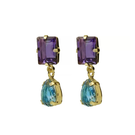 Picture of VICTORIA CRUZ Balance gold-plated Tanzanite youandme shape earrings