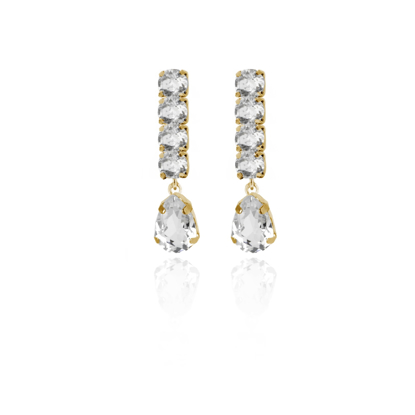 Picture of VICTORIA CRUZ Gold-plated long earrings with white crystal in tear shape