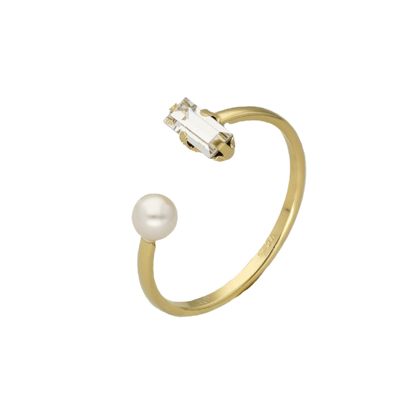 Picture of VICTORIA CRUZ Charlotte pearl crystal ring in gold