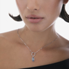 Picture of VICTORIA CRUZ Inspire rhodium-plated Aquamarine circle shape short necklace