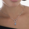 Picture of VICTORIA CRUZ Inspire rhodium-plated Aquamarine circle shape short necklace