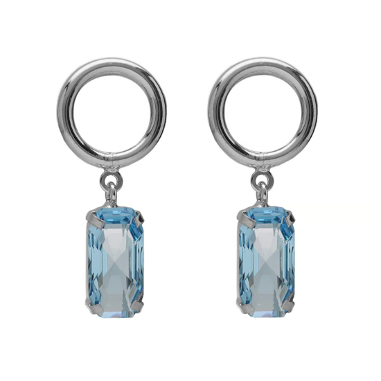 Picture of VICTORIA CRUZ Inspire sterling silver short blue rectangle and circle earrings