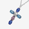 Picture of VICTORIA CRUZ Harmony rhodium-plated Sapphire mini ovals cross necklace