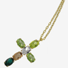 Picture of VICTORIA CRUZ Harmony gold-plated Emerald mini ovals cross necklace