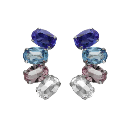 სურათი VICTORIA CRUZ Harmony rhodium-plated Sapphire ovals curved earrings
