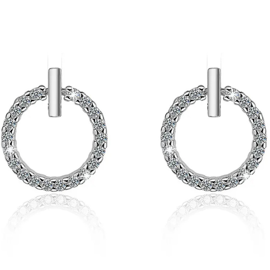Picture of Brass Earrings with Silver Pin, Zirconia, Rhodium